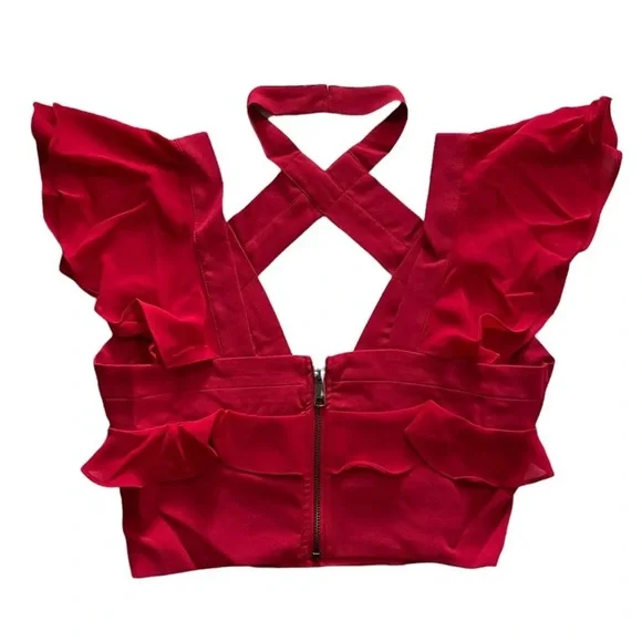 Nasty Gal Ruffle Crop Top in Tango Red - Picture 2 of 3